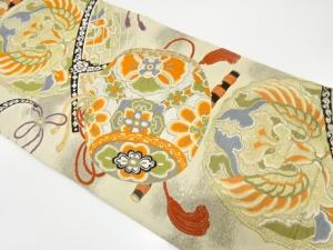 アンティーク　古楽器に向かい鳳凰模様織り出し丸帯（着用可）